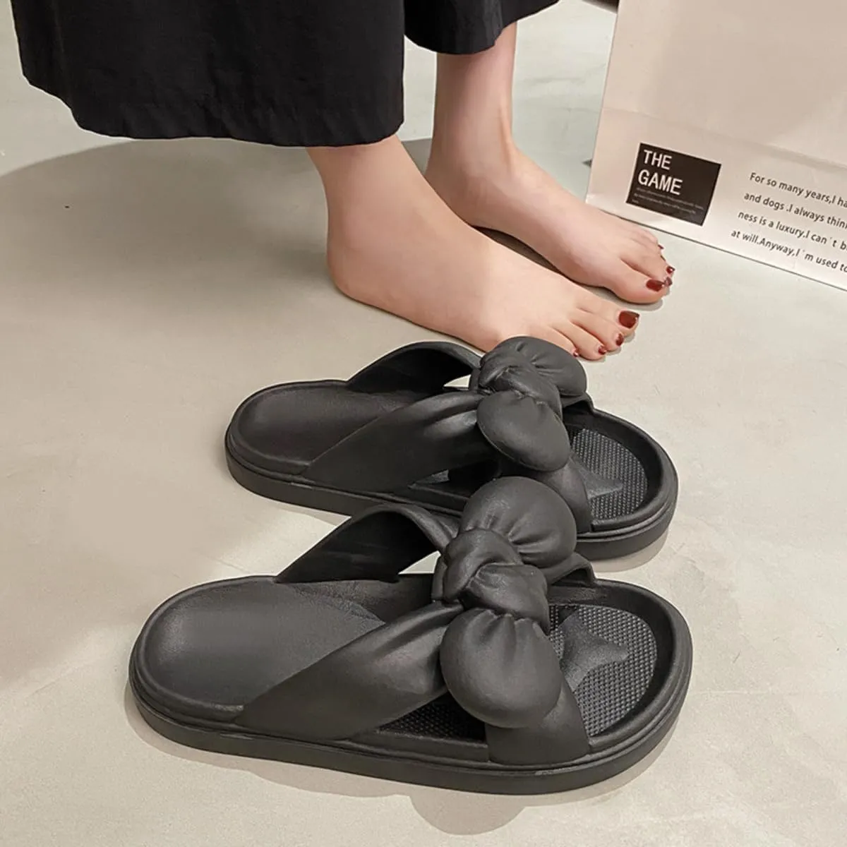 Bow Slippers Preppy Cute Kawaii Home Bathroom Slippers Indoor Slippers For Women Men Girls