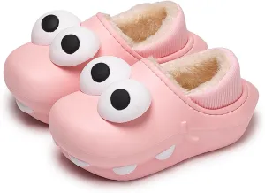 Boy's Girls Cute Dinosaur Warm Slippers - Kids Soft Plush Lined House Indoor Slip on Shoes