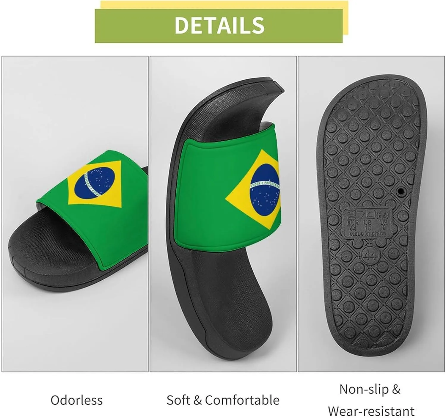 Brazilian Flag House Slippers for Women Men Shower Slides Bathroom Sandals