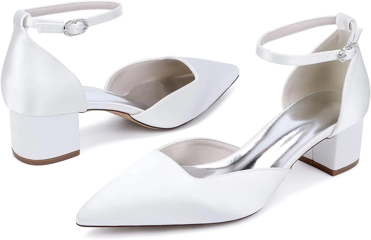 Bridal Shoes Ankle Strap Wedding Sandals Pointy Toe Block Heel Dressy Shoes Pump Heels for Women Closed Toe Elegant Bride Heel Beach