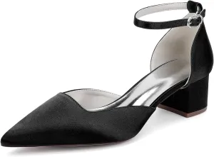 Bridal Shoes Ankle Strap Wedding Sandals Pointy Toe Block Heel Dressy Shoes Pump Heels for Women Closed Toe Elegant Bride Heel Beach
