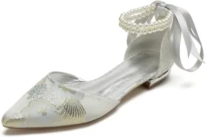 Bridal Shoes Women's Flat Heels Pointy Toe 1.5CM Pump Wedding Sandals Guests Ankle Strap High Heels Bowknot Comfortable Evening Formal Party