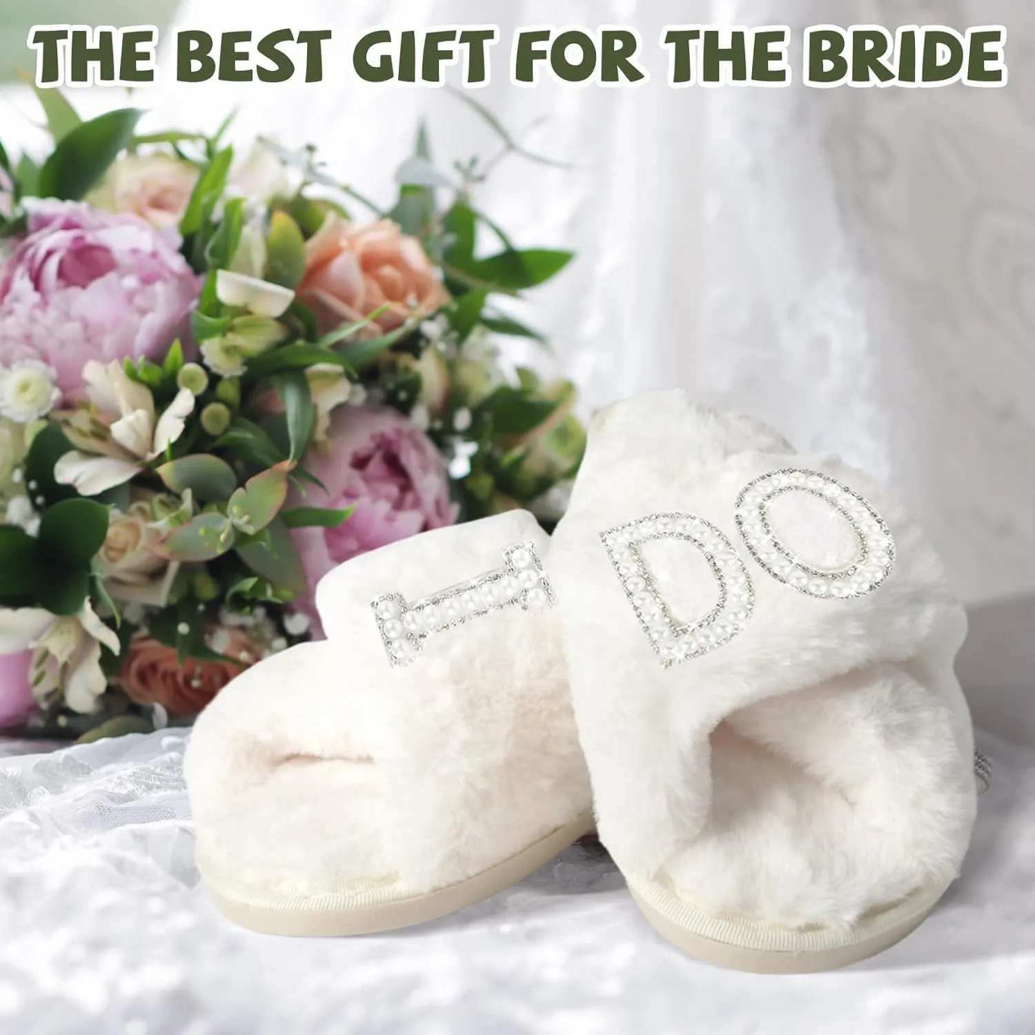 Bride Slippers for Wedding Day - White Bridal Shoes - 'I Do' Wedding Slippers for Brides