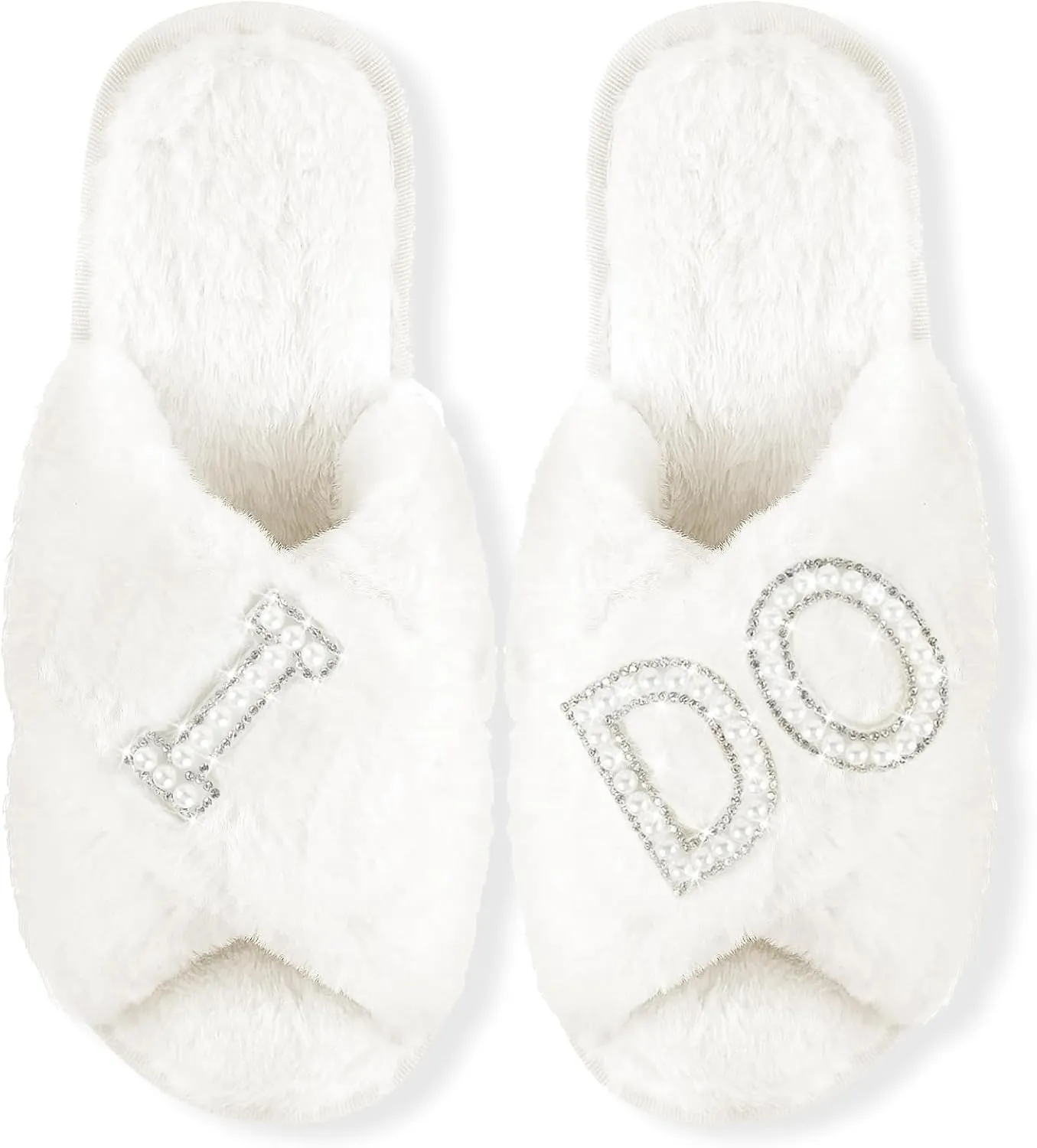 Bride Slippers for Wedding Day - White Bridal Shoes - 'I Do' Wedding Slippers for Brides