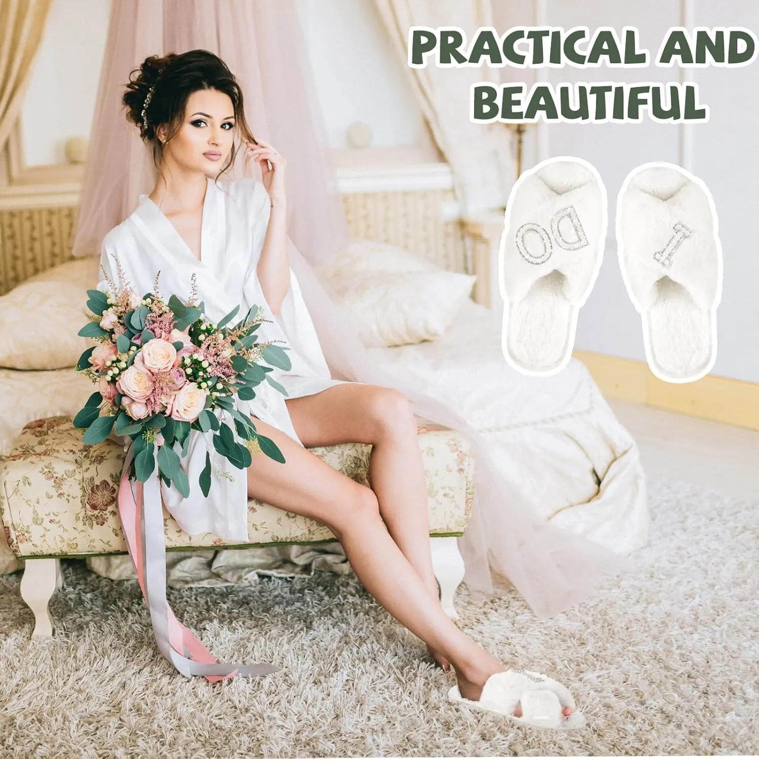 Bride Slippers for Wedding Day - White Bridal Shoes - 'I Do' Wedding Slippers for Brides