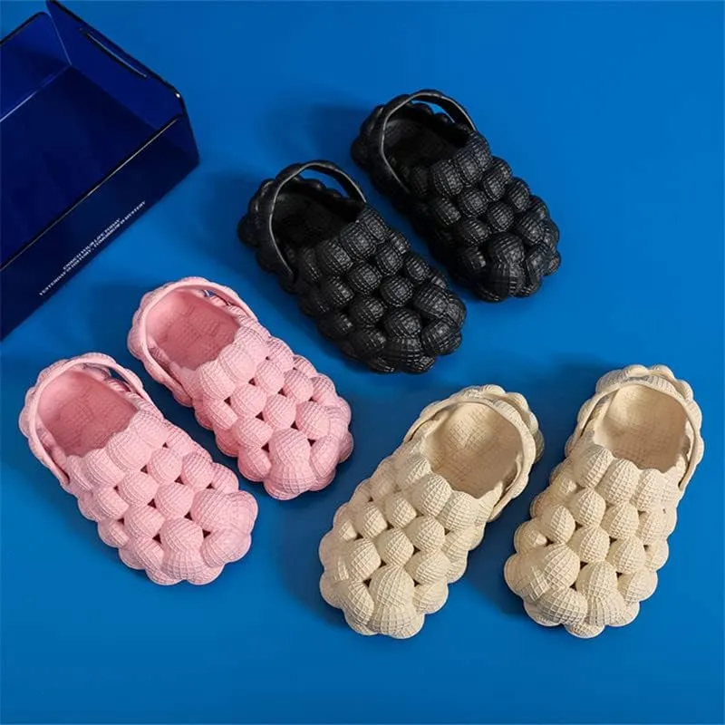 Bubble Slippers | Unisex Adults Orange Flat Sandals | Modern Open Toe Slip On Slippers with Lychee Grain Texture and 15 Curved Toe