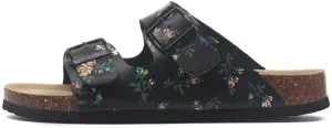 Buckle flat cork slippers summer men's and women's beach line button increase outdoor leisure slippers (Black Rose, Adult, Women, 8, Numeric Range, US Footwear Size System, 10, Medium)