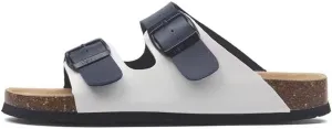 Buckle flat cork slippers summer men's and women's beach line button increase outdoor leisure slippers (Blue-White, Adult, Women, 4.5, Numeric Range, US Footwear Size System, 9, Medium)