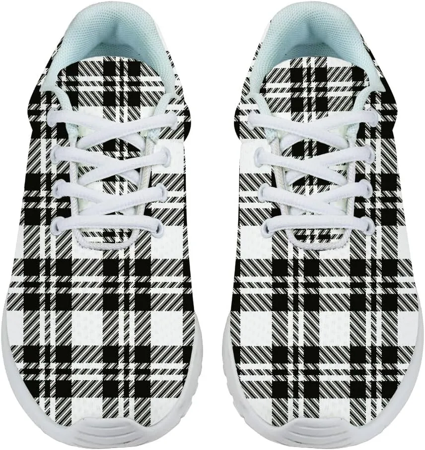 Buffalo Plaid Black White Shoes for Women Men Trail Running Casual Fashion Sneakers Slip-on Tennis Shoes