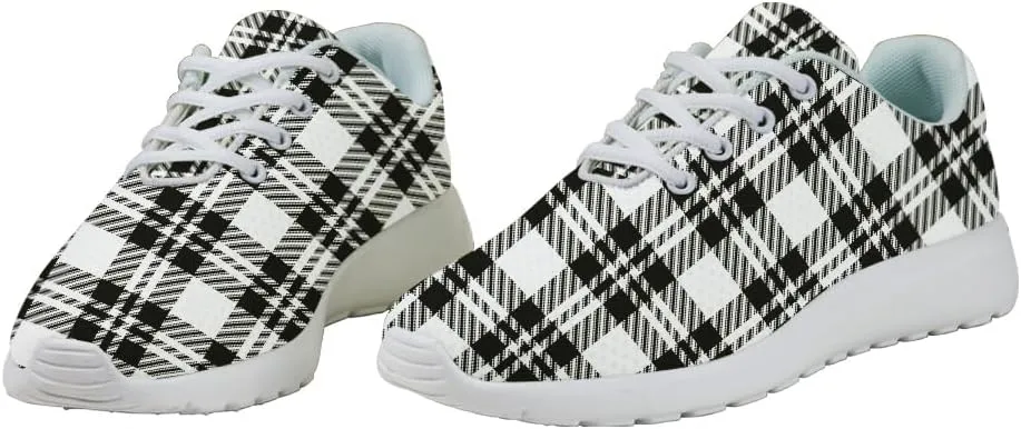 Buffalo Plaid Black White Shoes for Women Men Trail Running Casual Fashion Sneakers Slip-on Tennis Shoes