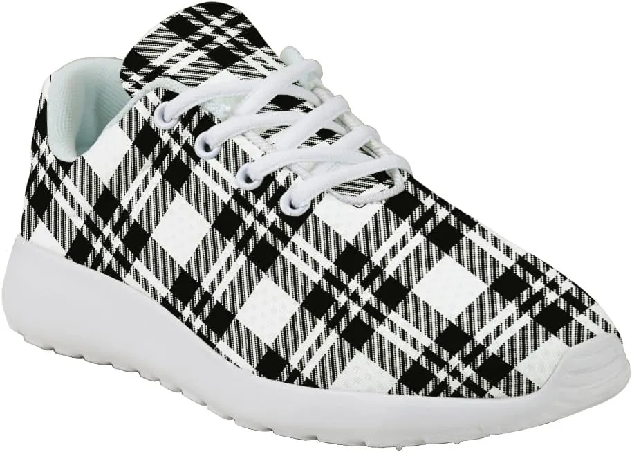 Buffalo Plaid Black White Shoes for Women Men Trail Running Casual Fashion Sneakers Slip-on Tennis Shoes