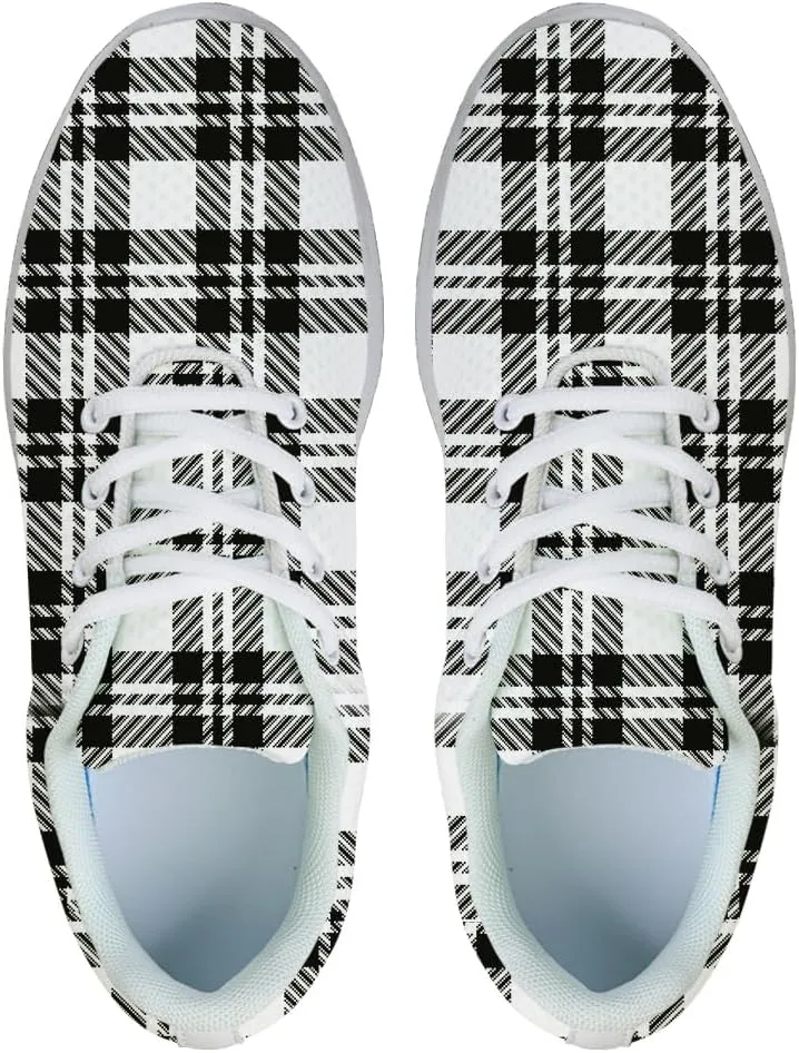 Buffalo Plaid Black White Shoes for Women Men Trail Running Casual Fashion Sneakers Slip-on Tennis Shoes