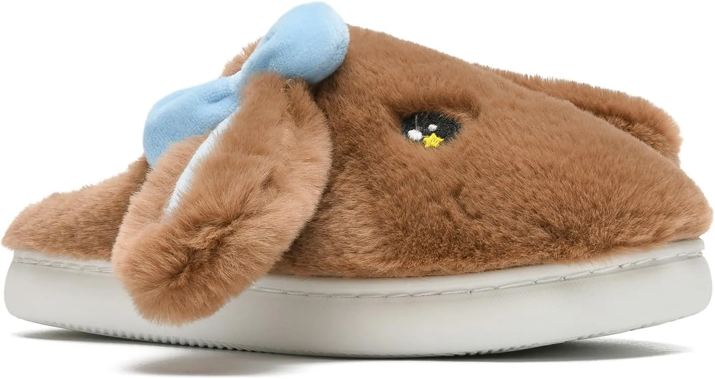 Bunny Animal Slippers for Women and Men, Cute Bow Fuzzy Fluffy Comfy Plush Cartoon Woman Preppy Funny Furry Rabbit Pillow Cloud Home Bedroom House Slipper for Womens Indoor and Outdoor