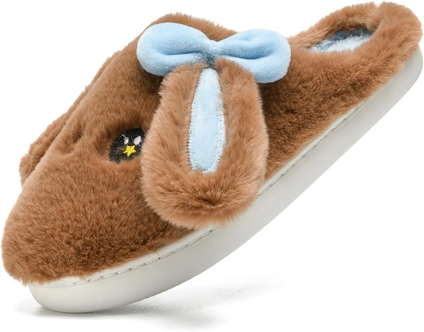 Bunny Animal Slippers for Women and Men, Cute Bow Fuzzy Fluffy Comfy Plush Cartoon Woman Preppy Funny Furry Rabbit Pillow Cloud Home Bedroom House Slipper for Womens Indoor and Outdoor