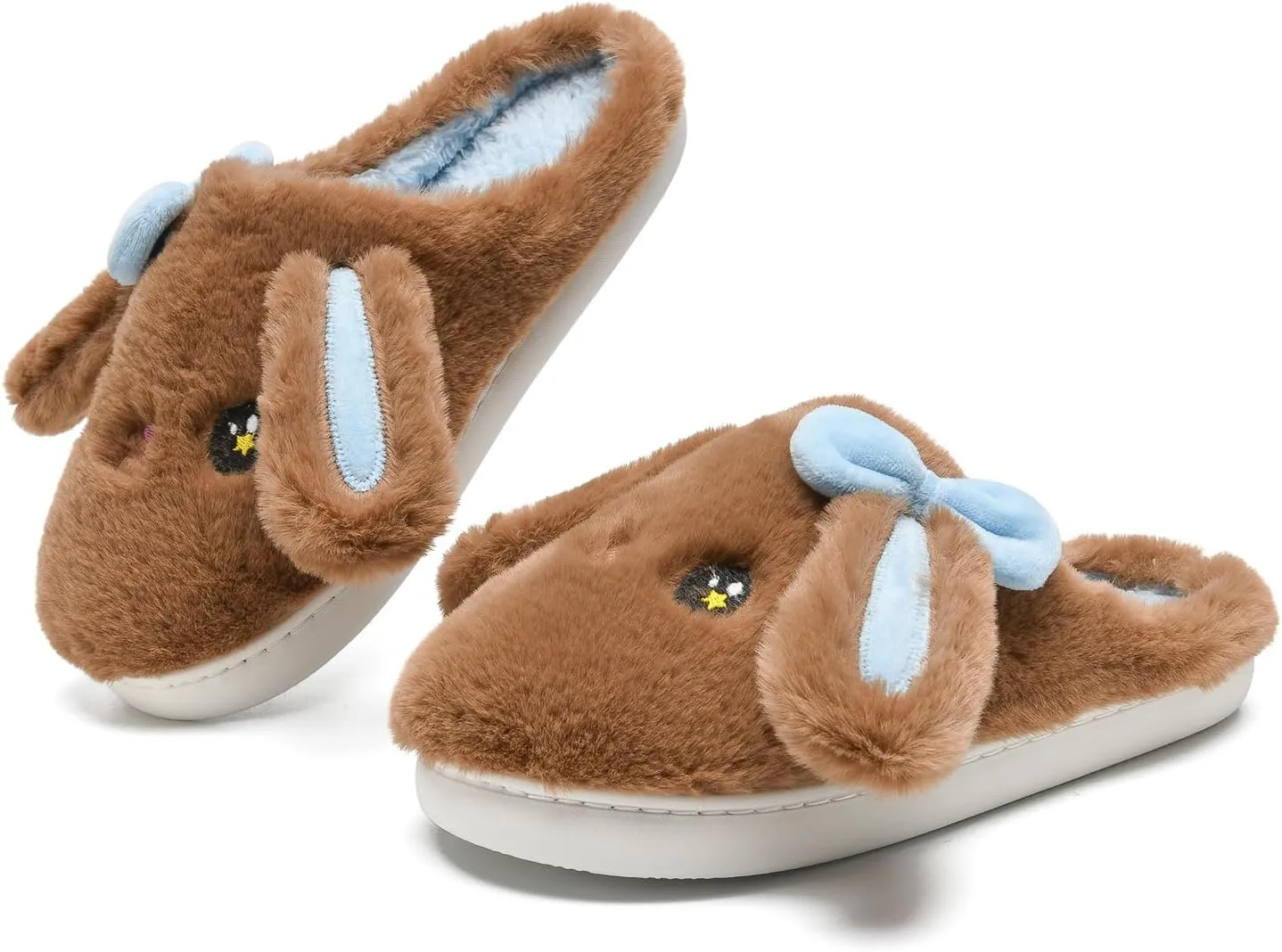 Bunny Animal Slippers for Women and Men, Cute Bow Fuzzy Fluffy Comfy Plush Cartoon Woman Preppy Funny Furry Rabbit Pillow Cloud Home Bedroom House Slipper for Womens Indoor and Outdoor