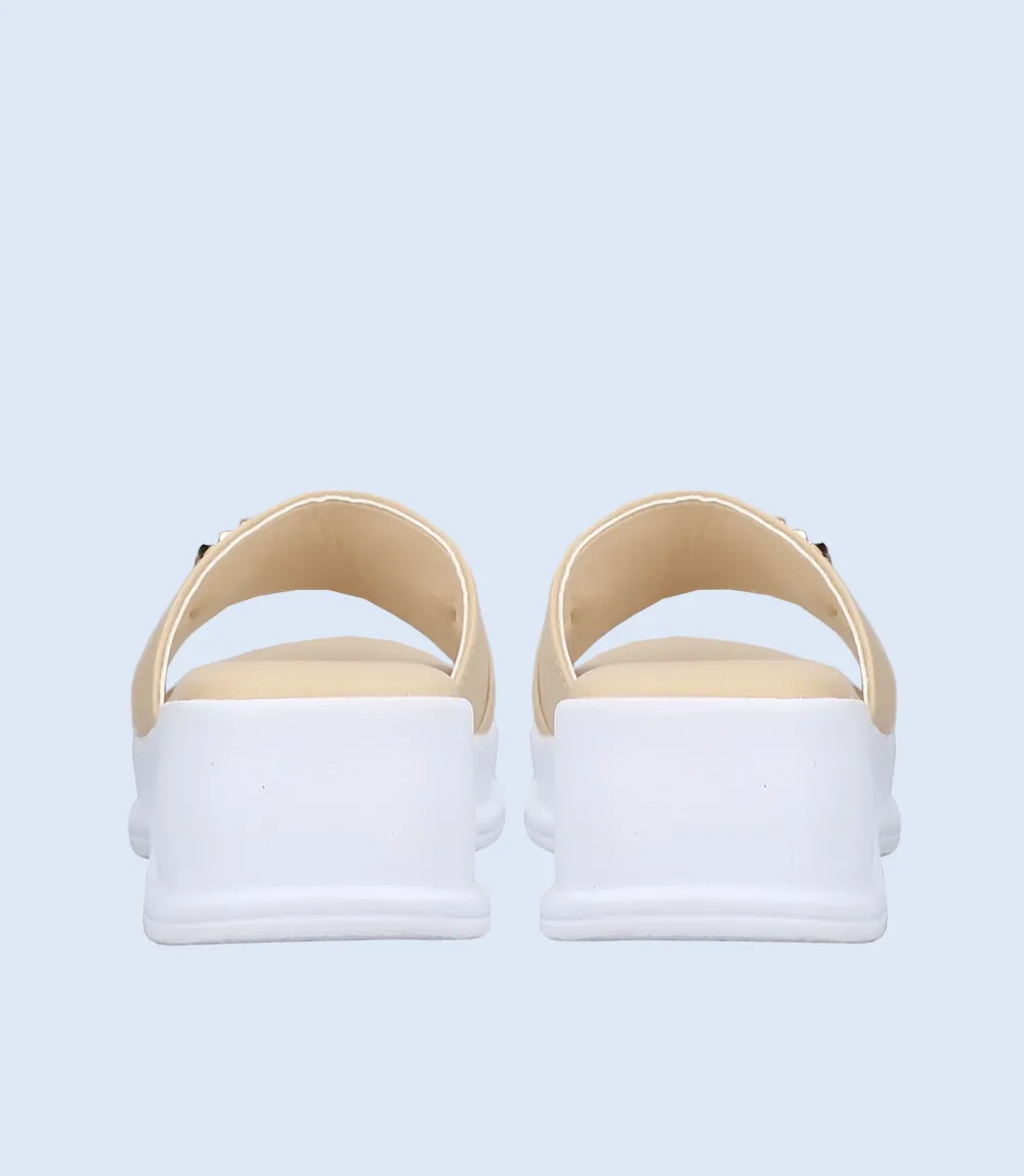BW6347-BEIGE-Women Platform Slipper