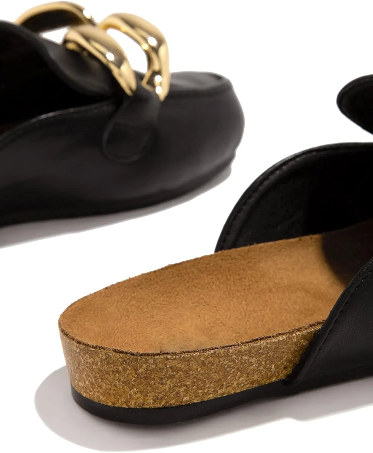 Cape Robbin Colinda Black Slip On Big Buckle Gold Slide Mule Flat Slip On Sandal