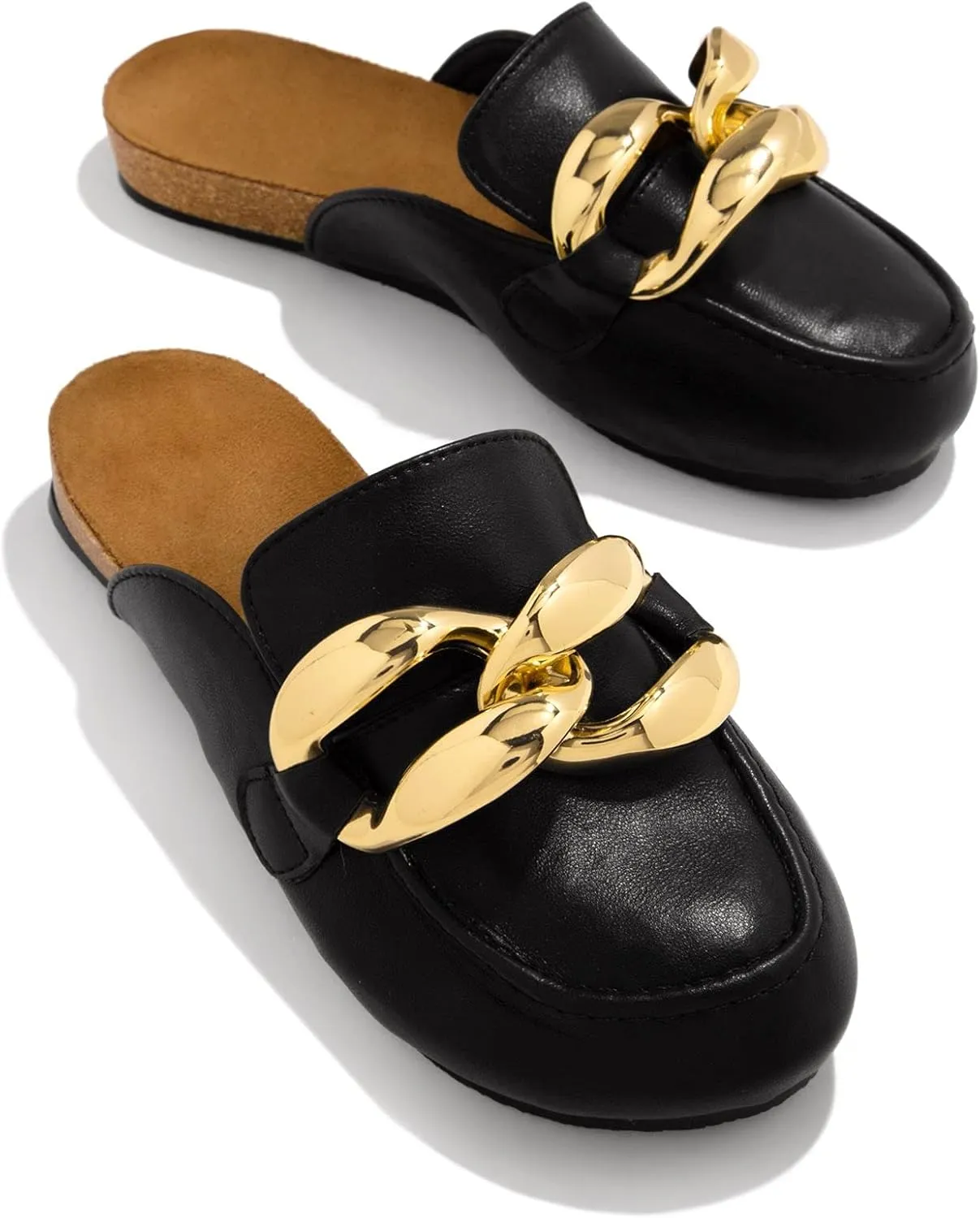 Cape Robbin Colinda Black Slip On Big Buckle Gold Slide Mule Flat Slip On Sandal