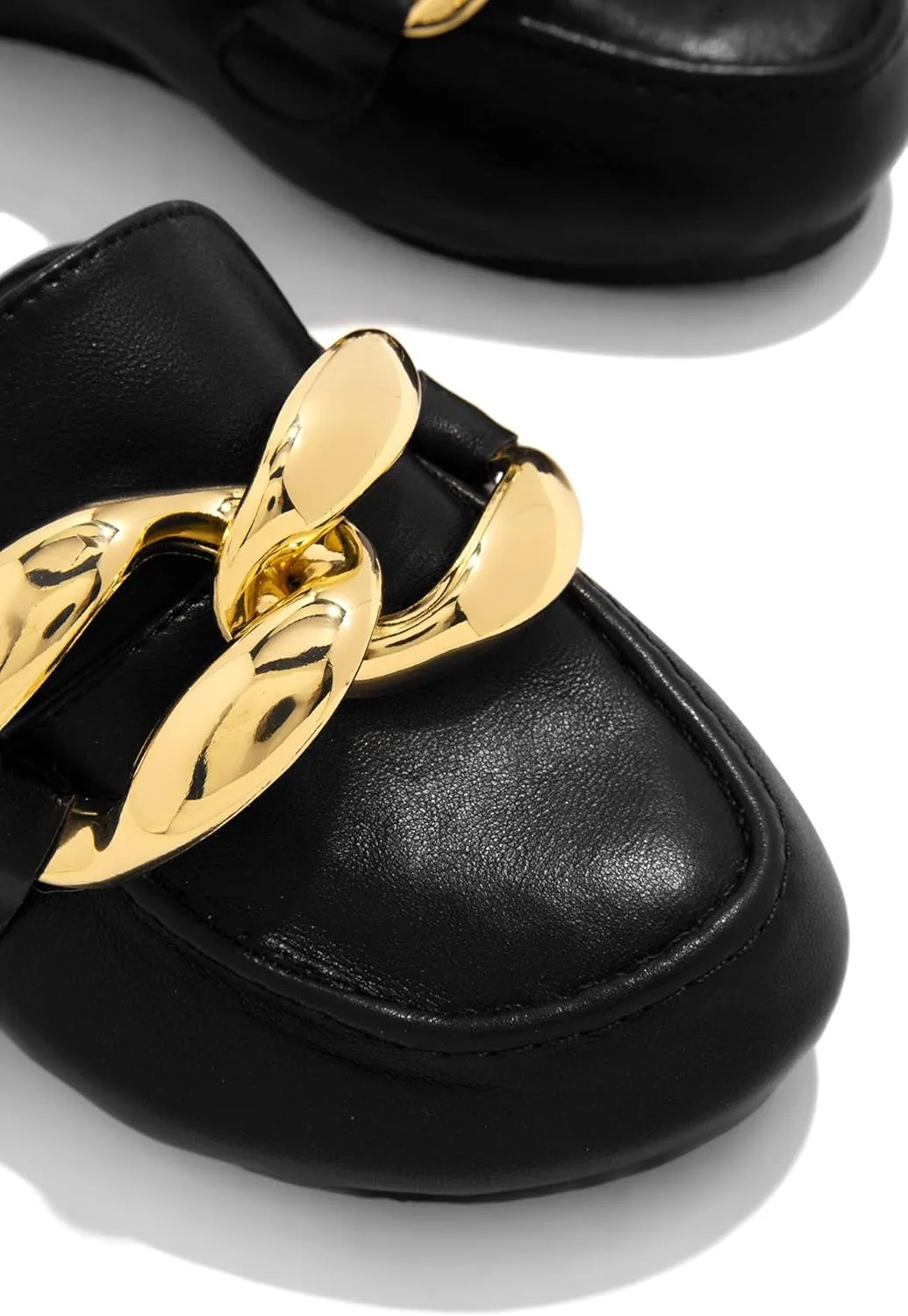 Cape Robbin Colinda Black Slip On Big Buckle Gold Slide Mule Flat Slip On Sandal