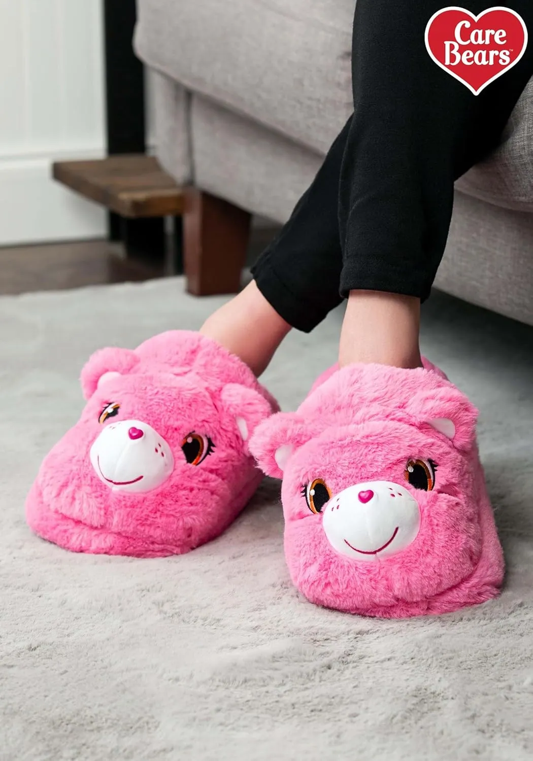 Care Bears Cheer Bear Slippers for Kids - Scuff-Style Slippers with Embroidered Eyes and Anti-Skid Soles