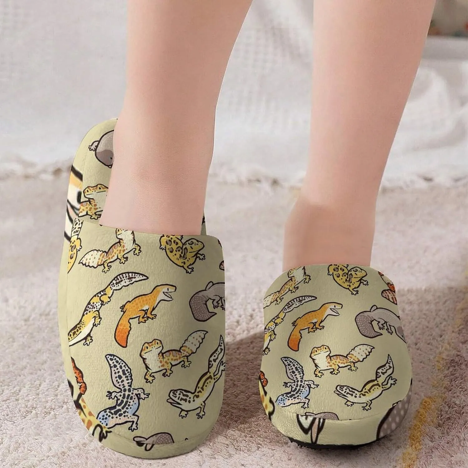 Cartoon Cute Leopard Gecko Pattern Child Warm Slippers, Cozy Anti Slip Lightweight for Boys Girlsautumn And Winter Shoes