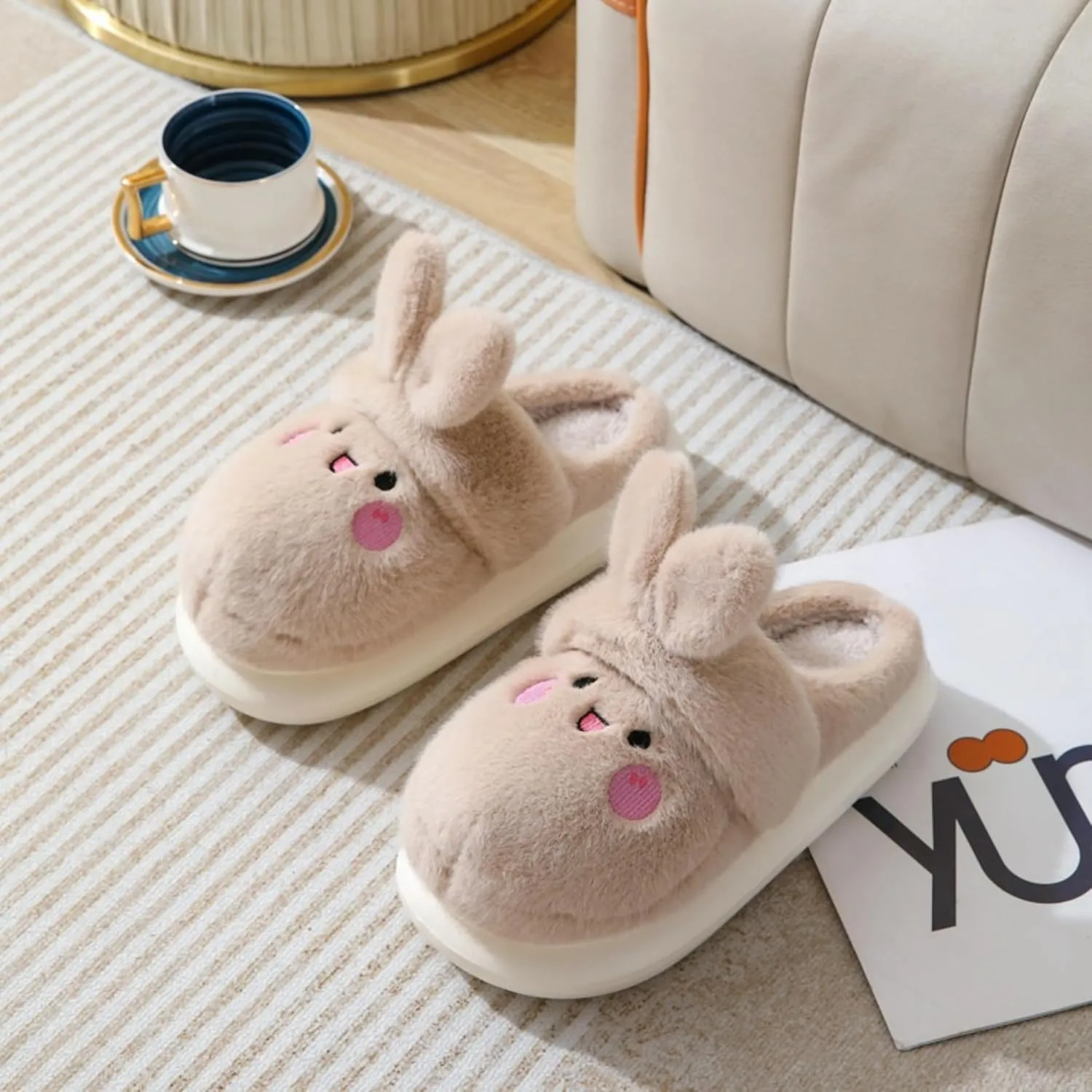 Cartoon Women's Rabbit Slippers - Winter Cute Cotton Warm Home Shoes - Comfortable and Fluffy Animal Slippers