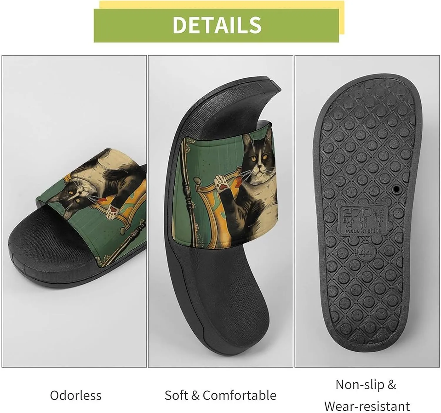 Cat Lazy Funny Quotes Slippers Shower Slipper In-Door Slipper Quick Drying Non-Slip Bathroom Pool Woman Man PVC