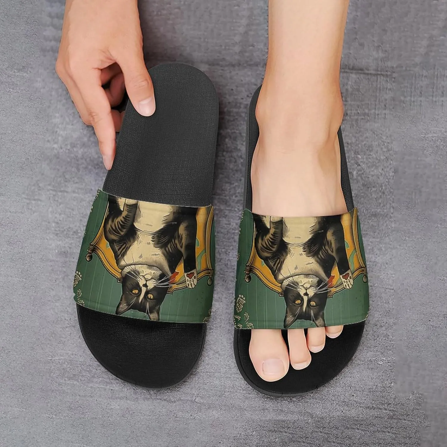 Cat Lazy Funny Quotes Slippers Shower Slipper In-Door Slipper Quick Drying Non-Slip Bathroom Pool Woman Man PVC