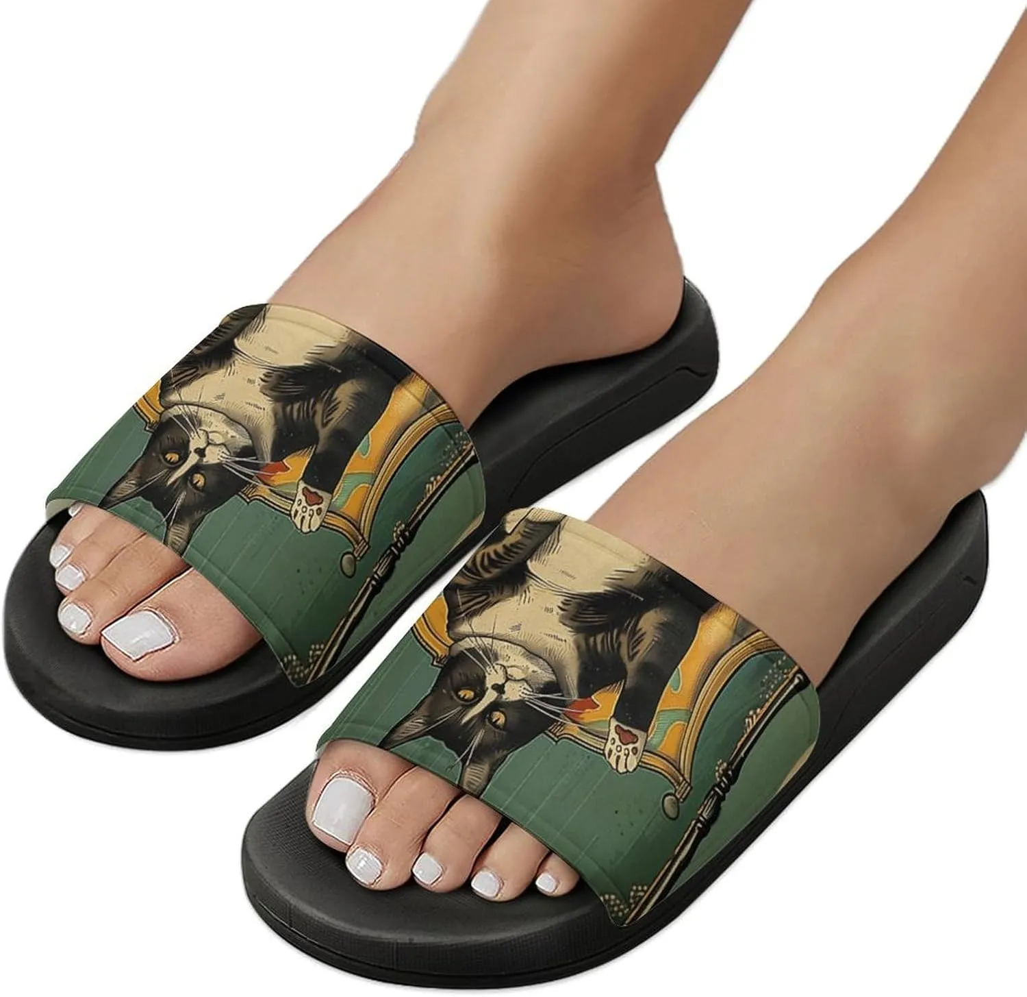Cat Lazy Funny Quotes Slippers Shower Slipper In-Door Slipper Quick Drying Non-Slip Bathroom Pool Woman Man PVC