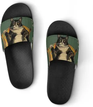 Cat Lazy Funny Quotes Slippers Shower Slipper In-Door Slipper Quick Drying Non-Slip Bathroom Pool Woman Man PVC