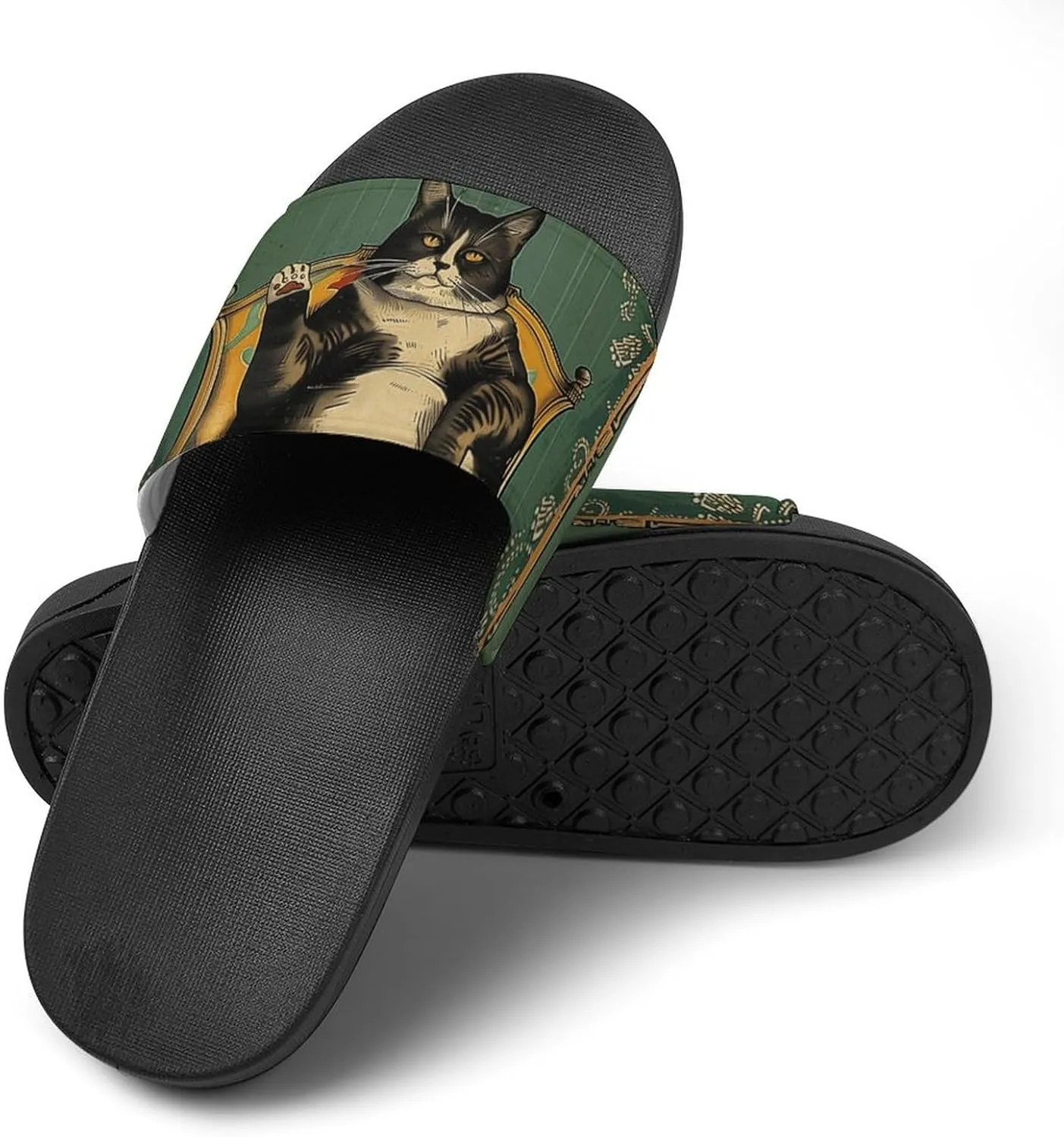 Cat Lazy Funny Quotes Slippers Shower Slipper In-Door Slipper Quick Drying Non-Slip Bathroom Pool Woman Man PVC