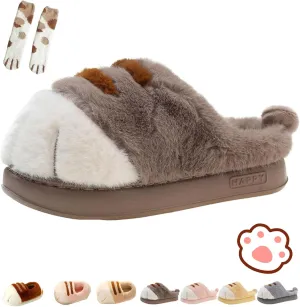Cat Paw Slippers, 3D Cartoon Slipper for Women, Warm Fluffy Furry Winter House Slides for Indoor Outdoor