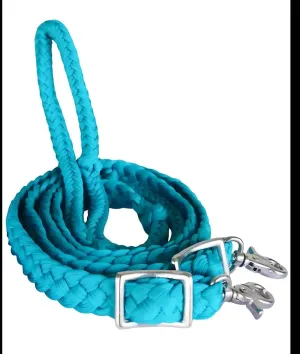 CHALLENGER Horse Braided Poly Nylon Roping Western Barrel Reins Tack Turquoise 60753