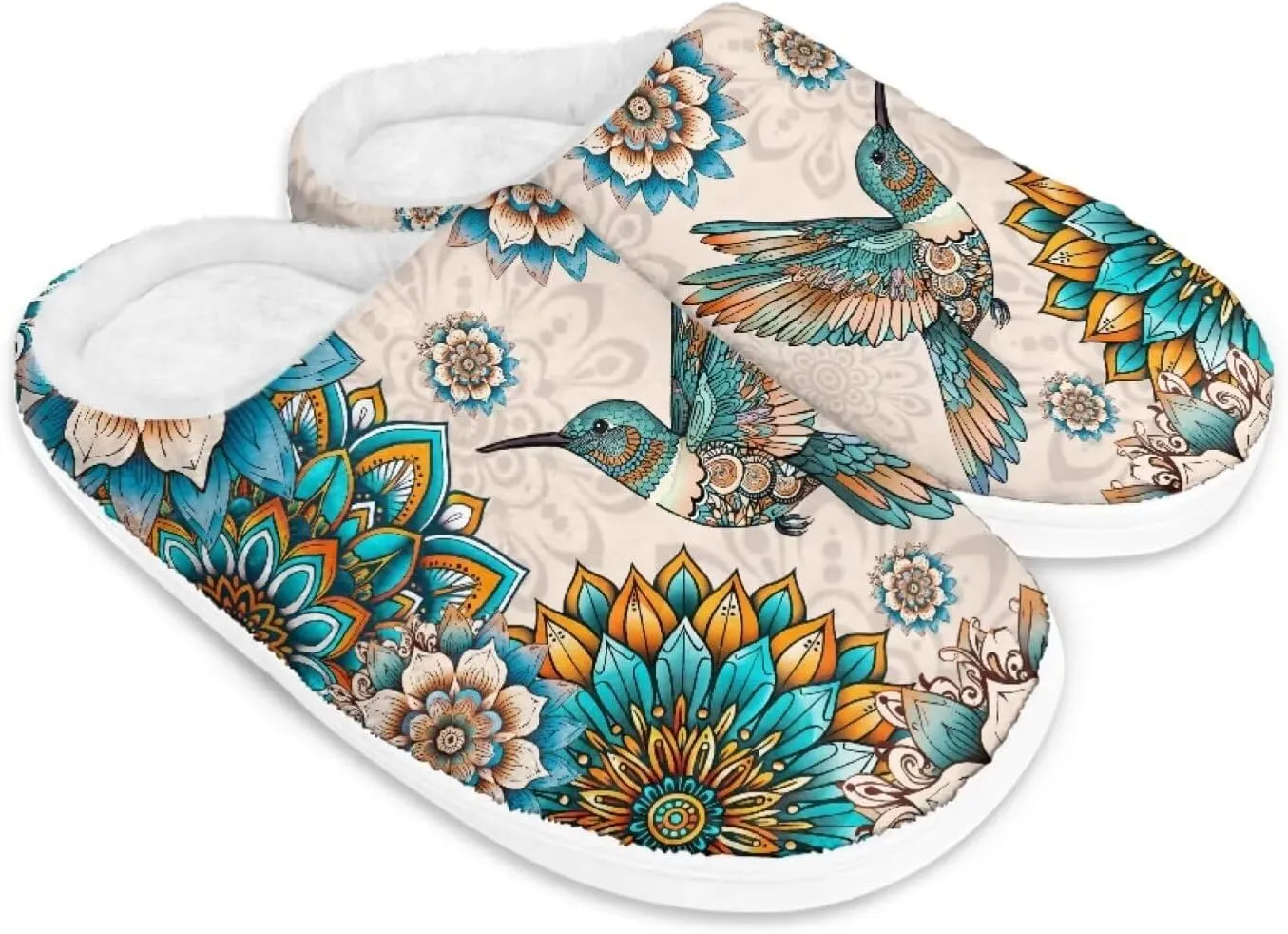 chaqlin Hummingbir Plush Slippers Fuzzy House Bedroom Warm Soft Sandals Wide Warm for Women Lightweight Slip Resistant Flannel Fluffy Shoes Slipper