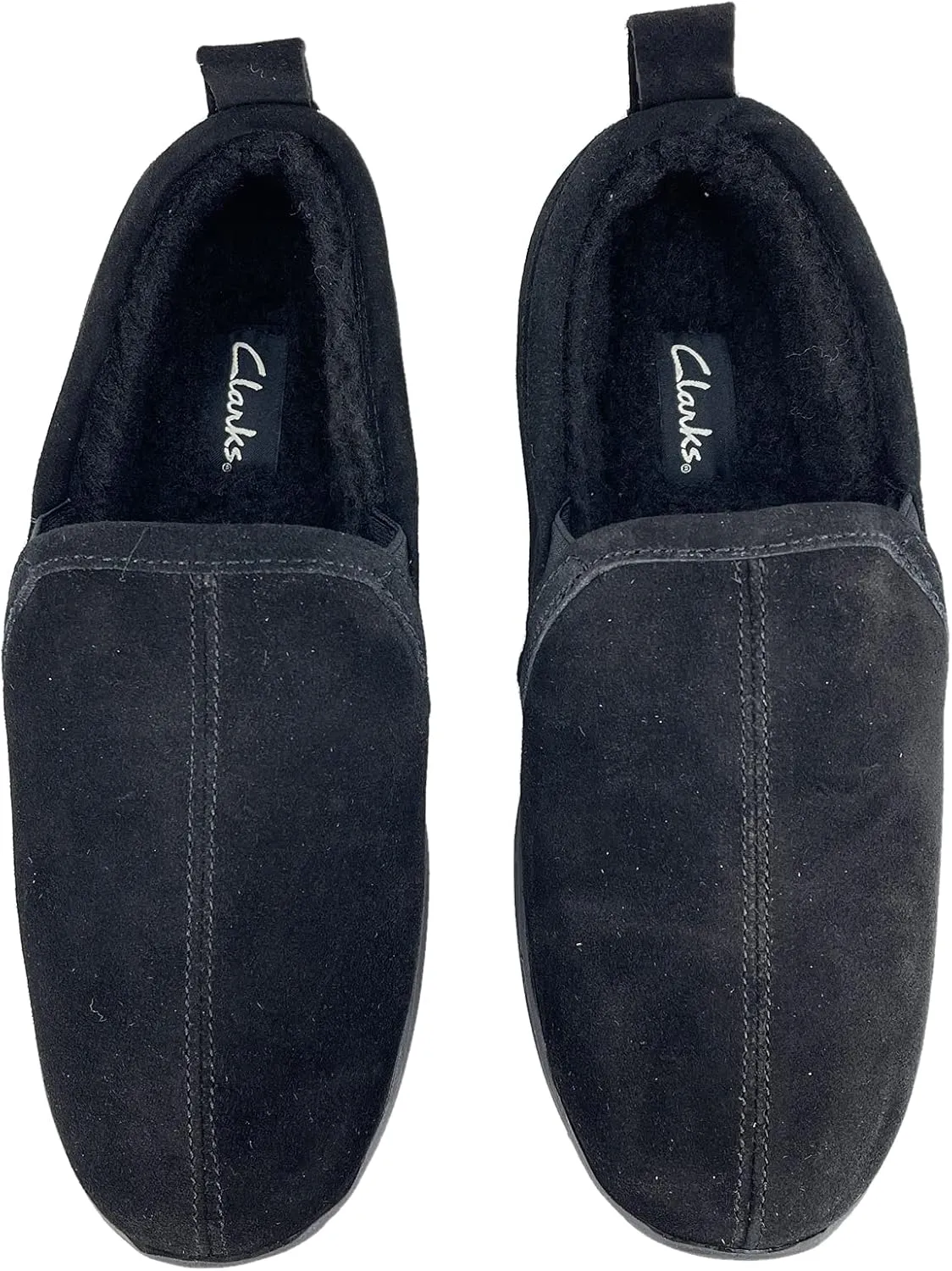 Clarks Mens Suede Leather Twin Gore Slipper SH20680 - Plush Faux Fur Lining Indoor Outdoor House Slippers For Men M US