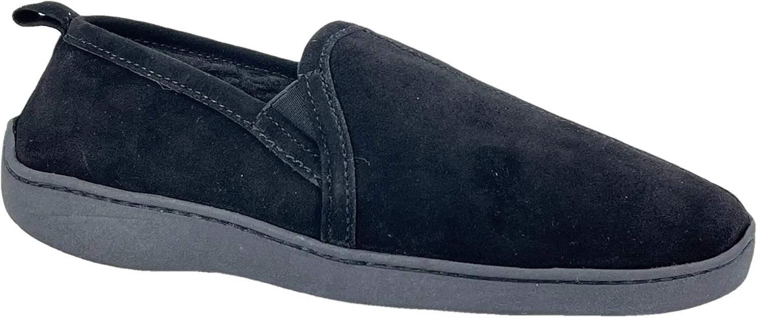 Clarks Mens Suede Leather Twin Gore Slipper SH20680 - Plush Faux Fur Lining Indoor Outdoor House Slippers For Men M US