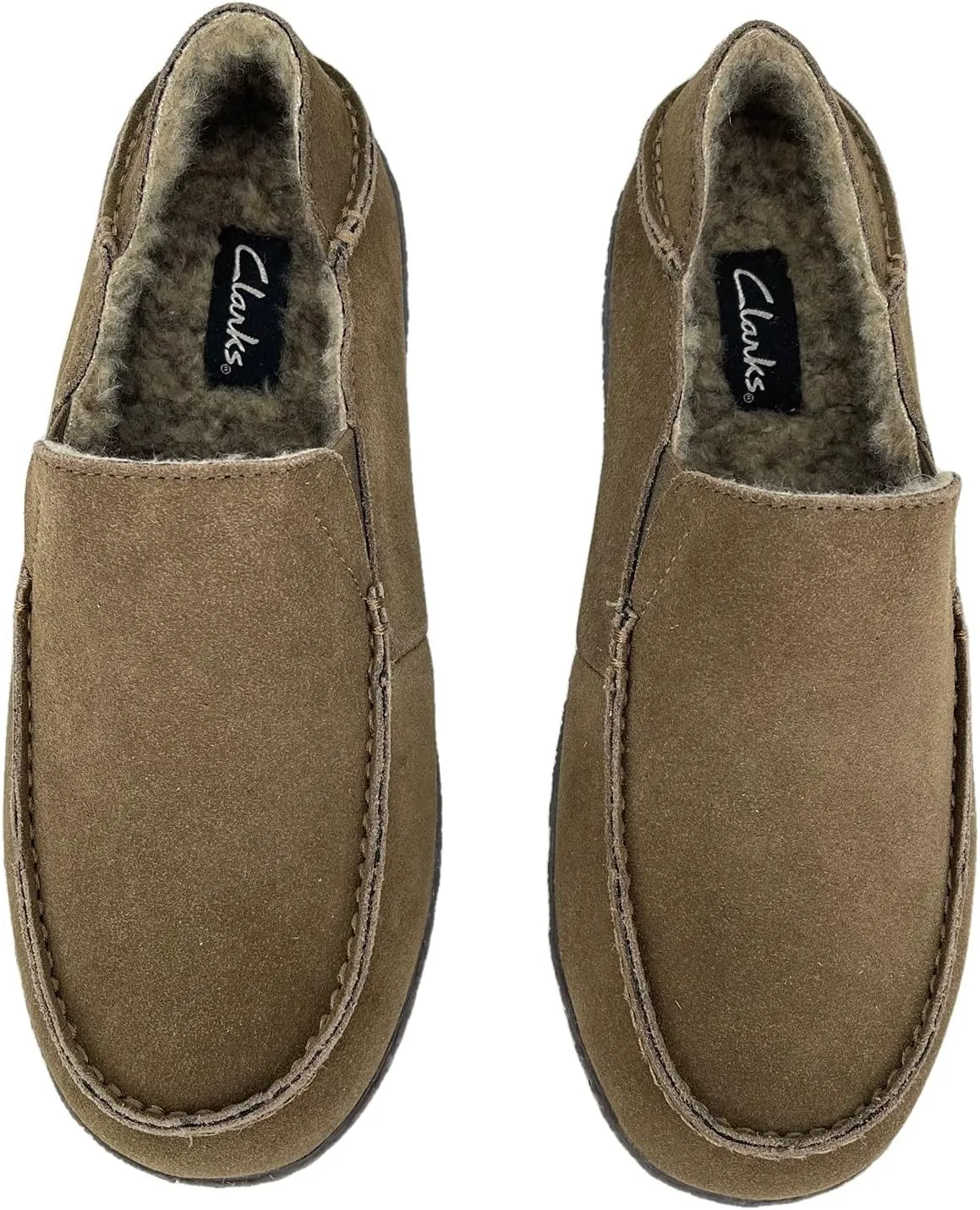 Clarks Mens Suede Slipper With Collapse Heel and Twin Gore JMH2043 - Warm Plush Faux Sherpa Lining - Indoor Outdoor House Slippers For Men