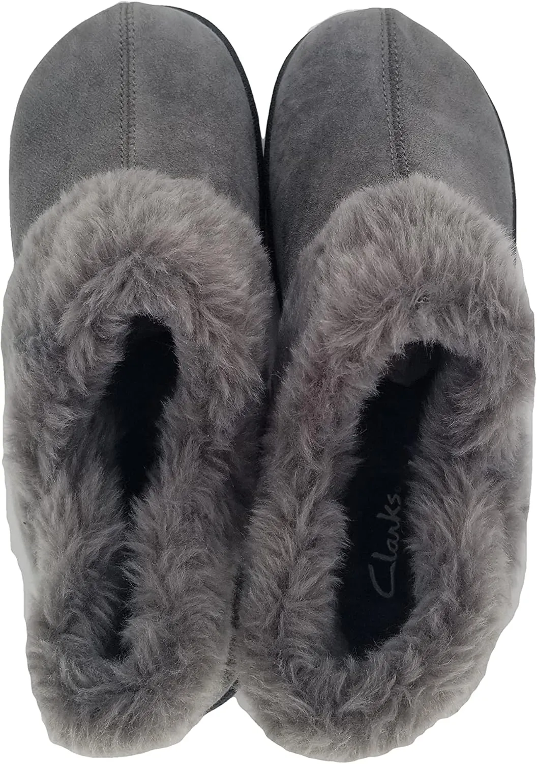 Clarks Womens Suede Leather Ankle Bootie Slipper JMH2034 - Plush Faux Fur Lined - Indoor Outdoor House Slippers For Women