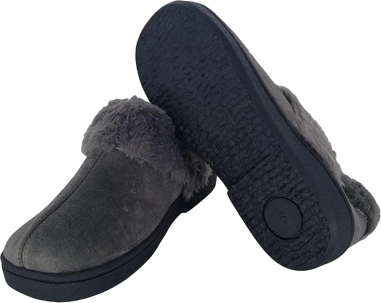 Clarks Womens Suede Leather Ankle Bootie Slipper JMH2034 - Plush Faux Fur Lined - Indoor Outdoor House Slippers For Women