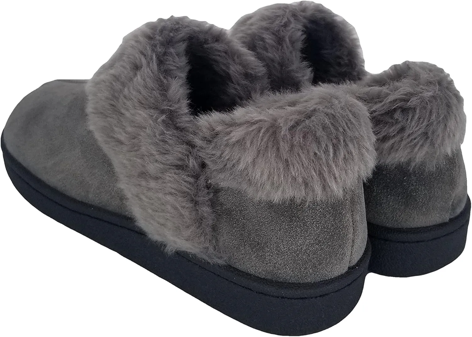 Clarks Womens Suede Leather Ankle Bootie Slipper JMH2034 - Plush Faux Fur Lined - Indoor Outdoor House Slippers For Women
