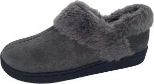 Clarks Womens Suede Leather Ankle Bootie Slipper JMH2034 - Plush Faux Fur Lined - Indoor Outdoor House Slippers For Women