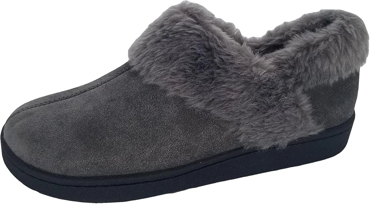 Clarks Womens Suede Leather Ankle Bootie Slipper JMH2034 - Plush Faux Fur Lined - Indoor Outdoor House Slippers For Women