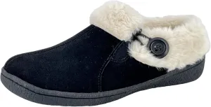 Clarks Womens Suede Leather Slipper with Gore and Bungee JMH2213 - Warm Plush Faux Fur Lining - Indoor Outdoor House Slippers For Women (10 M US, Black)
