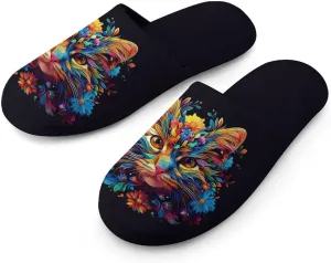 Colorful Cat Flowers Women's Slipper Non Slip Comfortable Winter Warm Home House Shoes
