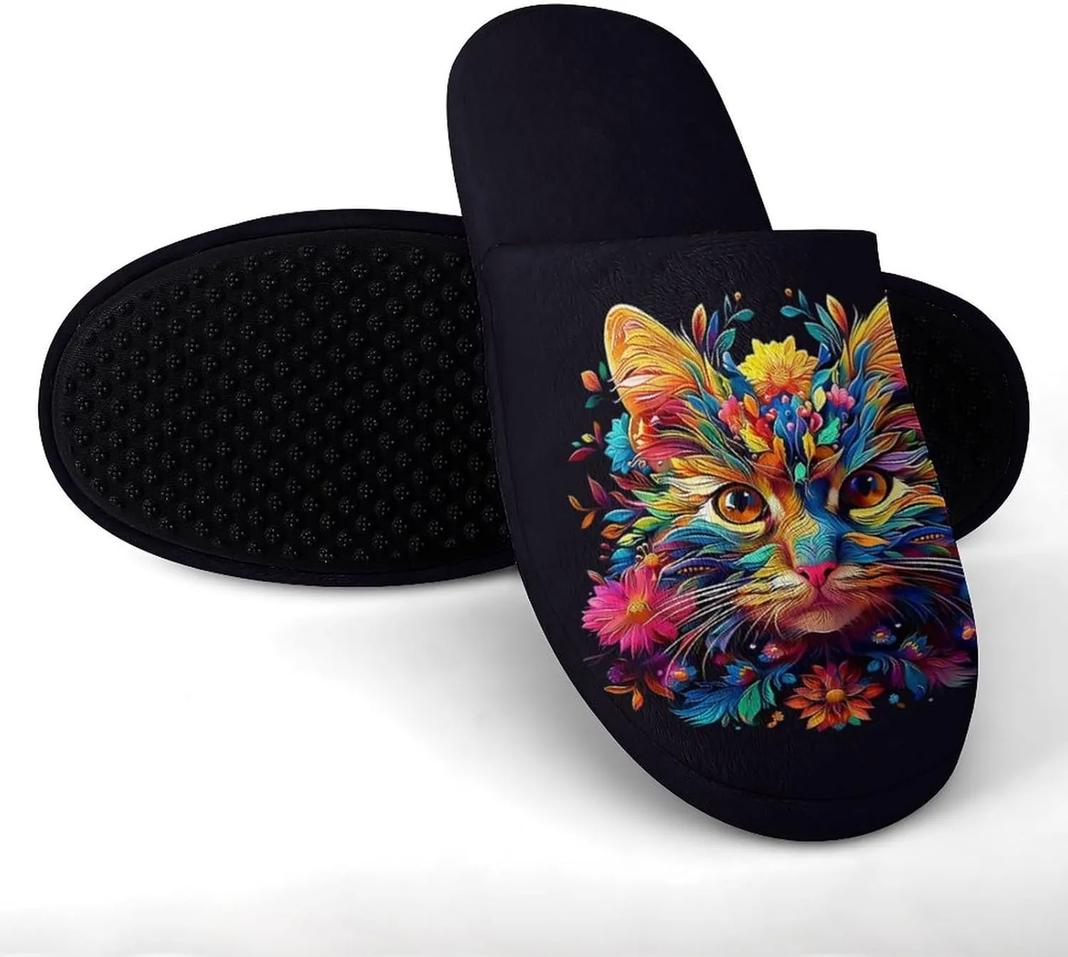 Colorful Cat Flowers Women's Slipper Non Slip Comfortable Winter Warm Home House Shoes