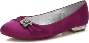 COMFASH Women's Wedding Shoes Satin Pointed Toe Bridal Sparkle Rhinestone Ballet Flats Pumps