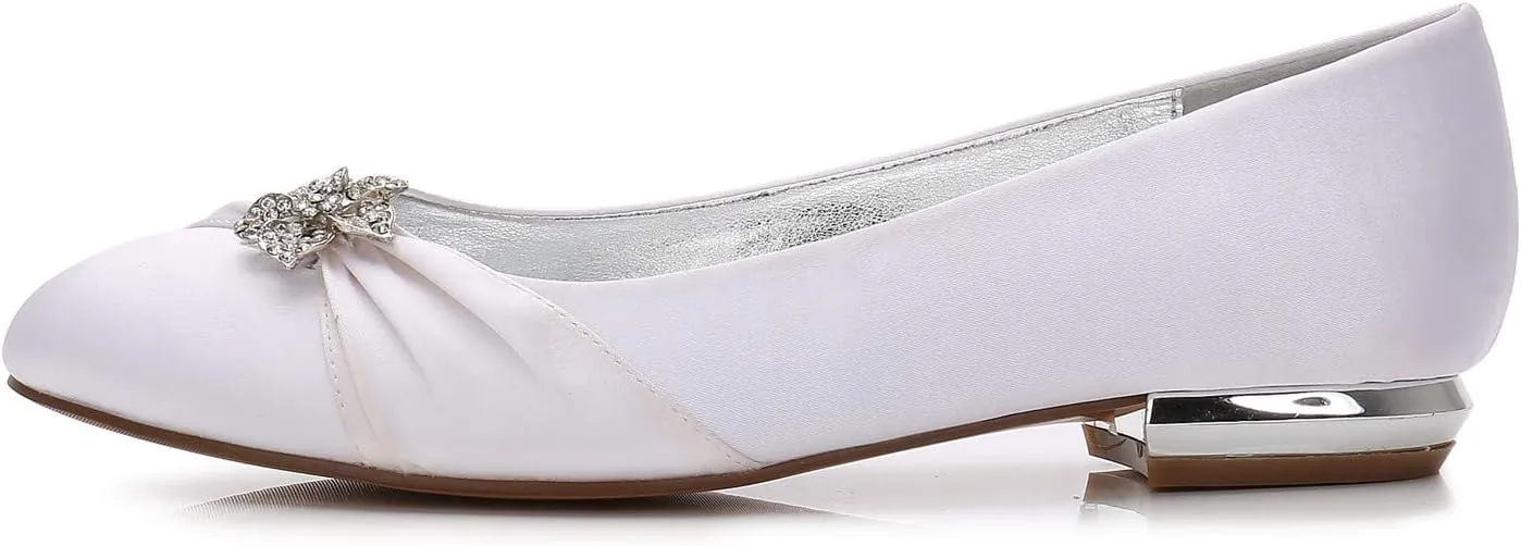 COMFASH Women's Wedding Shoes Satin Pointed Toe Bridal Sparkle Rhinestone Ballet Flats Pumps