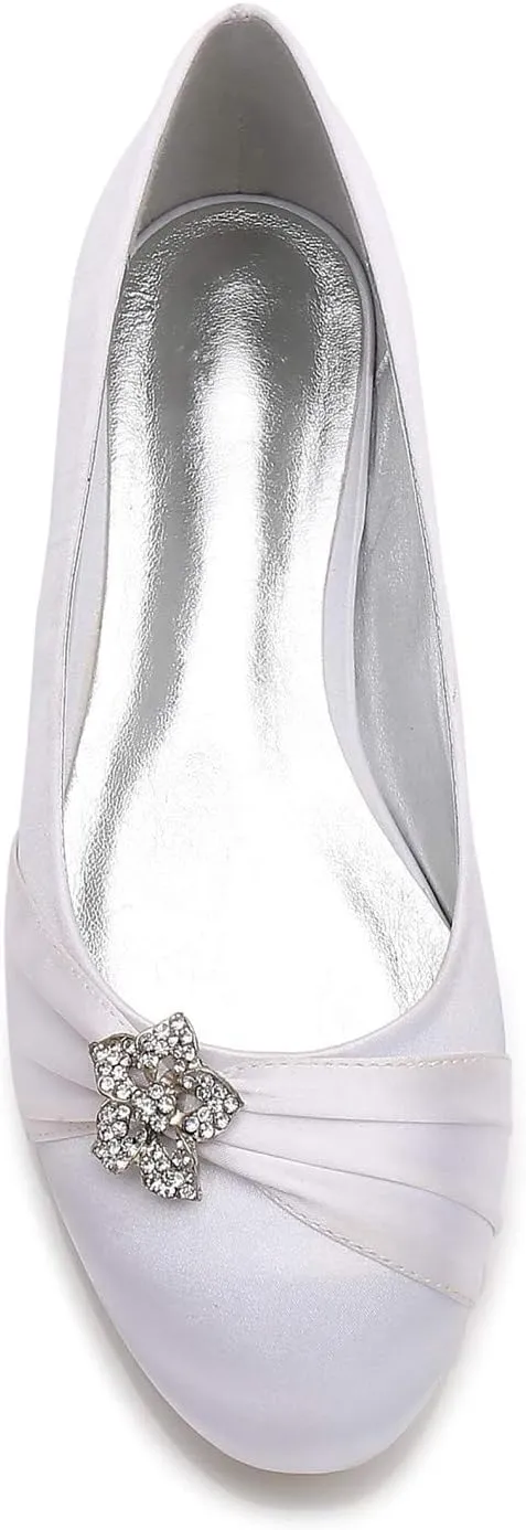 COMFASH Women's Wedding Shoes Satin Pointed Toe Bridal Sparkle Rhinestone Ballet Flats Pumps