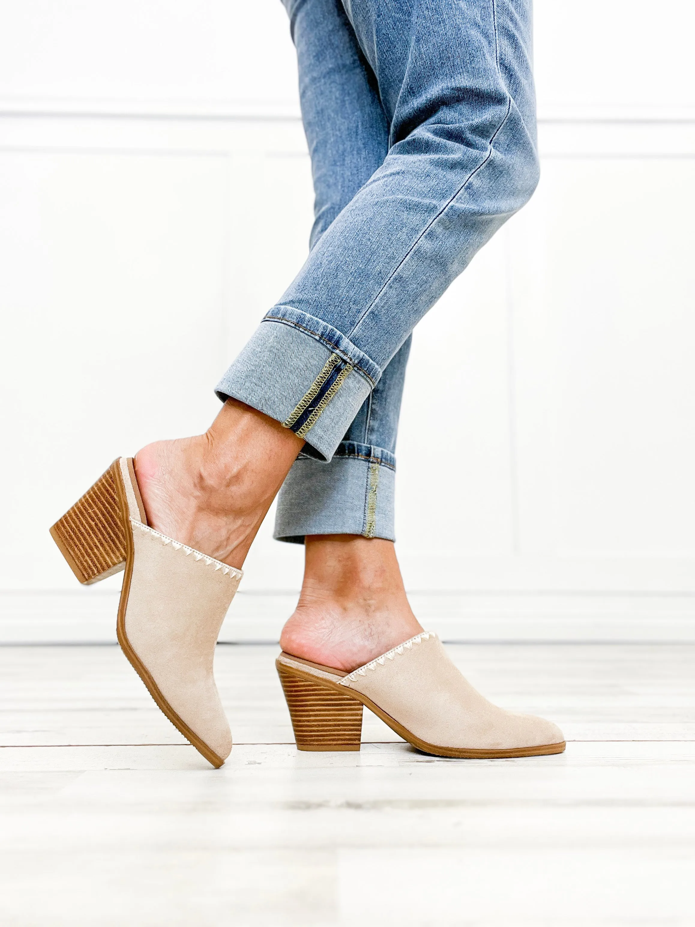 Corkys Sizzle Pointed Toe Mules in Sand Faux Suede