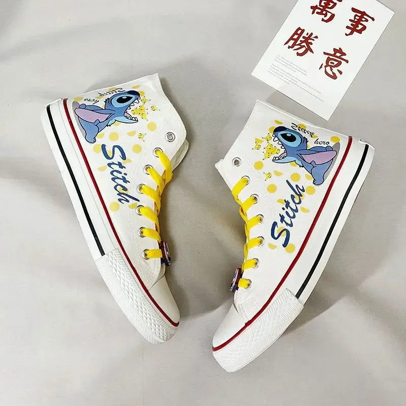 Cosplay Anime Stitch Canvas Cute Cartoon Adult Sneaker Shoes Students Ligh-top Women's White Casual Walking Shoes